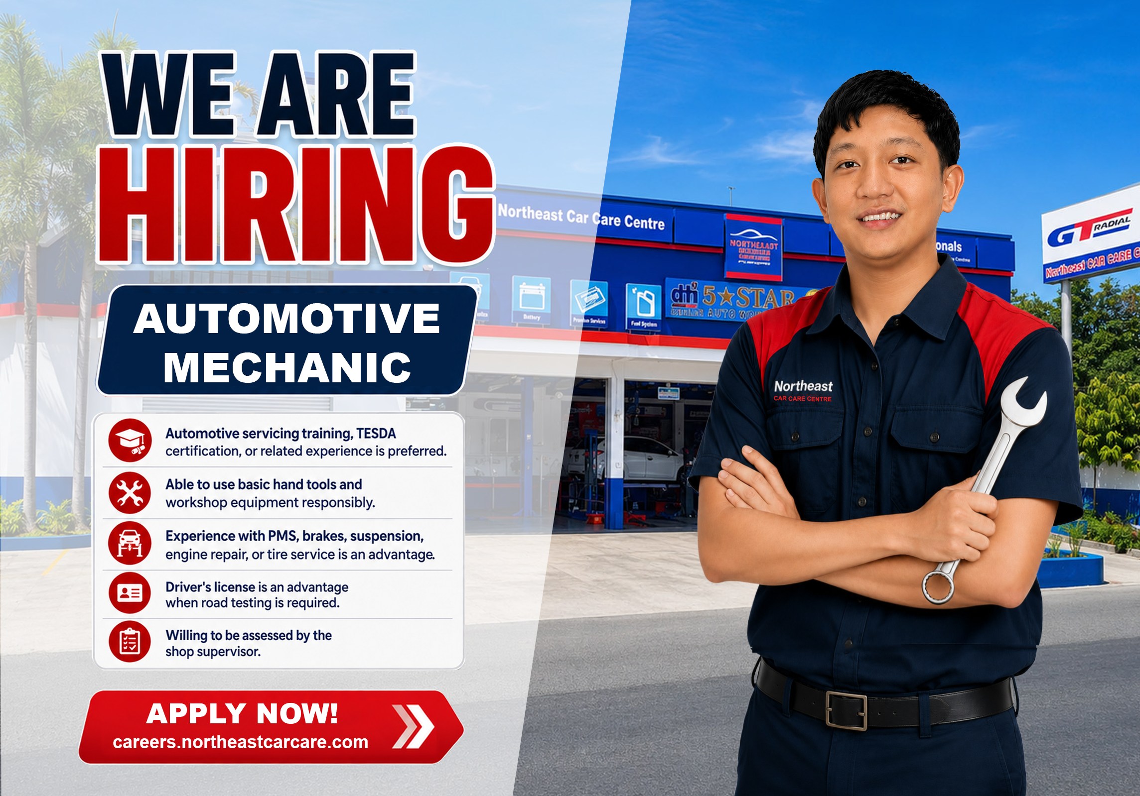Northeast Car Care Centre automotive mechanic hiring announcement